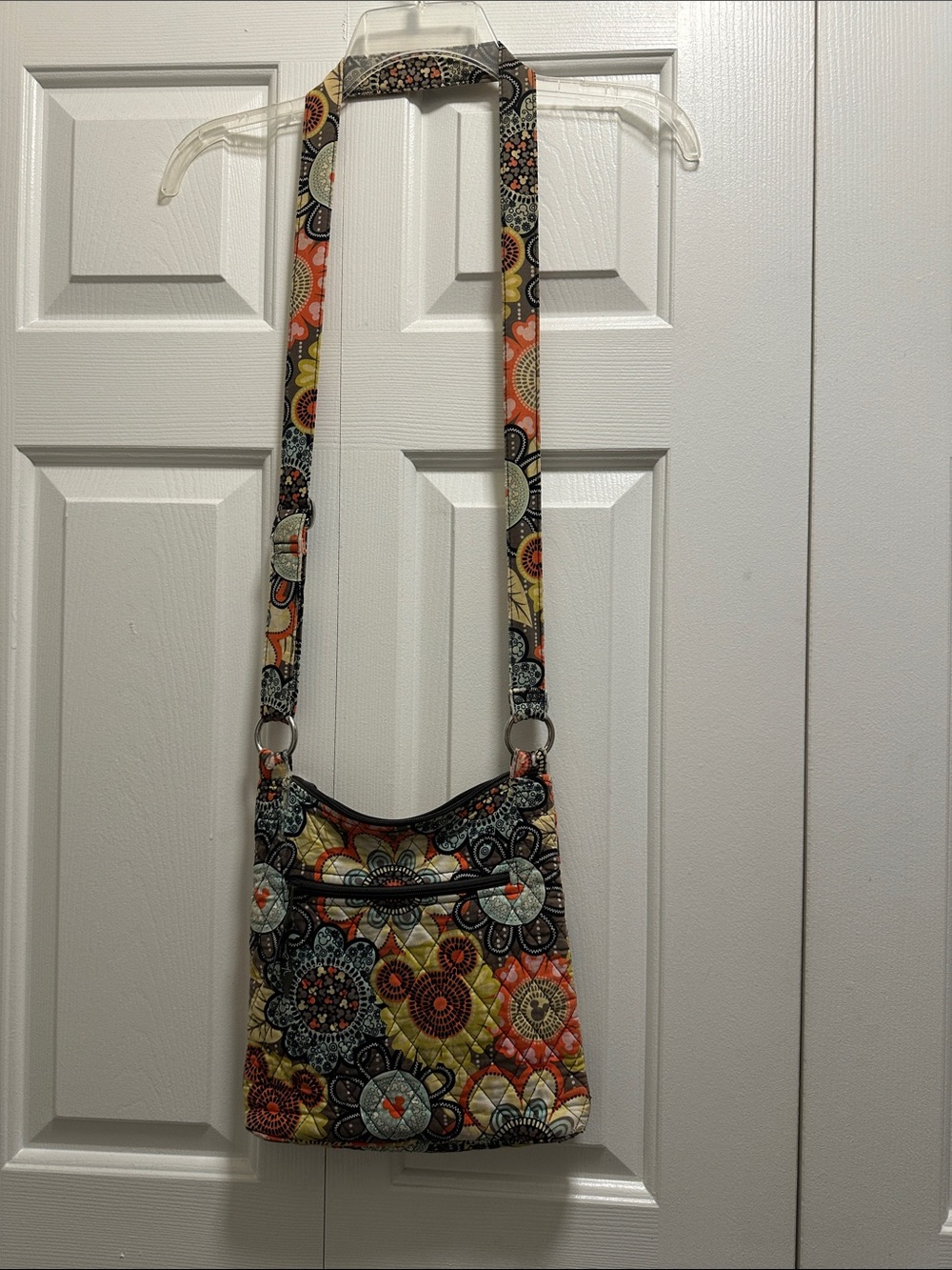 Vera Bradley/Mickey Mouse Quilted Floral Crossbody Bag in Orange, Yellow, Black